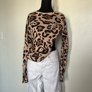 Show Me Your MuMu Leopard Print Sweater Loose Weave Oversized